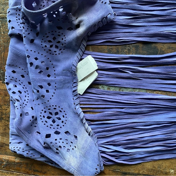 NWT Neiman Marcus CUSP purple Suede fringe vest, Sz S - Picture 13 of 13